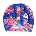 Detailansicht der weichen Baby-Donut-Mütze mit großer Schleife und Blumenmuster - Königsblau Rosa Blumenmuster (9#)