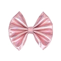 Detailed view of shiny pink bow clip with metallic luster and vertical embossed texture - Light Pink