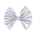 Macro shot of silver laser metallic texture on girl's bow hair clip with vertical pleats - Silver