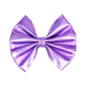 Close-up of a purple faux leather hair bow with metallic laser finish and linear texture - Purple