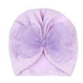 Lavender infant turban hat with large layered bow and elastic ribbed knit fabric - Purple