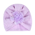 Soft purple pleated baby turban hat with delicate pearlized fabric flower decoration - Purple