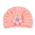 Detailed knit texture of pink baby turban hat with central bicolor floral decoration - Pale Green