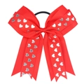 Close-up of red grosgrain hair bow with silver heart prints and elastic band for girls - Red Silver Heart (7#)