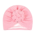 Gorro turbante rosa para bebé con textura de punto 3D y adorno floral de invierno - Rosa