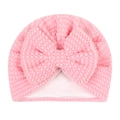 Gorro de bebé rosa con lazo grande, punto de gofre suave, gorro térmico de doble capa - Rosa