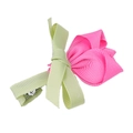 Détail de la barrette à cheveux en ruban gros-grain rose et vert avec pince crocodile - Rouge Rose