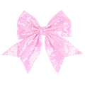 Detail of pink sequin bow hair clip with double ribbons and shimmering texture finish - Light Pink