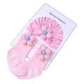 Ensemble bébé en tricot rose avec bonnet à nœud floral et chaussettes côtelées - Ensemble de Bijoux Rose