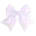 Detail of white swallowtail bow hair clip with shimmering sequins and wavy texture - Colorful White