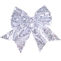 Macro detail of a large silver sequin bow hair clip with reflective sparkling embroidery - Silver