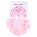 Pink baby girl set featuring elastic lace bow headband and matching cotton socks - Pink Jewelry Set