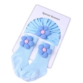 Sky blue baby bonnet and socks set with large 3D fabric flowers for girls - Blue Set