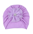 Bonnet turban violet pour bébé avec grande fleur en dentelle et strass carré décoratif - Violet