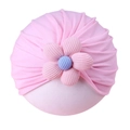 Pink knit baby turban hat with a 3D floral decoration and soft ribbed texture - Pink Hat