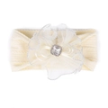Diadema elástica para bebé beige con flor de organza blanca y detalles de cristal - Estilo de Flor de Organza Blanco Crema (A1)