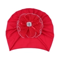 Bonnet turban rouge pour bébé avec grande fleur en dentelle et diamant carré au centre - Rouge