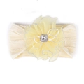 Diadema suave crema para bebé con flor de tul jacquard y centro de cristal fino - Estilo de Flor Plisada de Tul Amarillo Claro (A2)