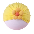 Lemon yellow baby turban hat with a large orange floral accent and ribbed cotton texture - Yellow Hat