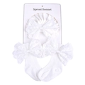 White baby accessory set featuring ribbed knit socks and headband with lace bows - White Zirconia Set