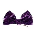 Detailed view of a 4-inch purple sequin hair bow clip with a silver metal alligator base - Purple