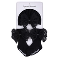 Infant knitted bonnet and socks set in black with large decorative lace bows - Black Zirconia Set