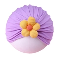 Purple knitted baby turban hat featuring a 3D yellow flower and soft ribbed texture - Purple Hat