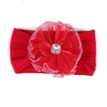 Diadema elástica para bebé con flor de tul roja y centro de cristal brillante - Estilo de Flor en Capas de Malla Roja (A4)