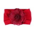 Bandeau élastique rouge pour bébé avec grande fleur en maille jacquard et texture souple - Solid Red Chiffon Large Flower Style (A5)
