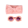 Ensemble bandeau rose en nylon côtelé et lunettes de soleil marguerites pour bébés - Vert Pâle