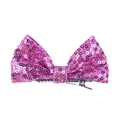 Detail of 4-inch pink sequin bow hair clip with silver metal alligator attachment - Light Purple