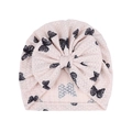 Bonnet turban bébé rose clair avec imprimé papillon et nœud à texture gaufre - Blanc laiteux