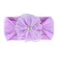 Bandeau bébé élastique violet doux avec grande fleur en maille jacquard et cristal - Purple Mesh Pleated Flower Style (A6)