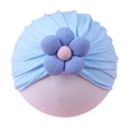 Light blue newborn turban hat with soft purple 3D knit flower for infant girls - Blue Hat