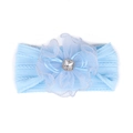 Bandeau élastique bleu clair pour bébé avec fleur en tulle et strass en cristal - Light Blue Mesh Flower Style (A7)