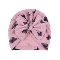 Bonnet turban bébé rose en maille gaufrée avec motif papillons noirs et un grand noeud - Rose Lotus