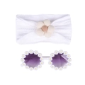 Détail du bandeau bébé en nylon jacquard avec fleur 3D et lunettes de soleil marguerite - Style Fleur à Cinq Pétales / Blanc