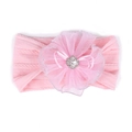Bandeau élastique rose pour bébé avec fleur en tulle jacquard et strass brillant - Pink Organza Flower Style (A8)
