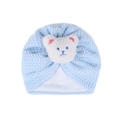Newborn baby light blue popcorn knit bear hat with warm double layer fleece protection - One Size / Light Blue