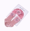 Pink infant turban hat and flower socks set on a display card for newborn babies - Bean Paste Daisy (MZTZ013)