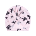 Pink breathable baby turban hat with large bow and black butterfly print pattern - Pink