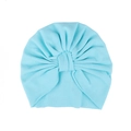 Light blue soft ribbed baby turban hat with flower pleat design for infants - One Size / Light Blue