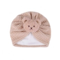 Pink newborn baby bear turban hat made of warm double-layer fleece fabric - One Size / Light Coffee