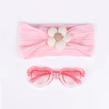 Bandeau à fleurs en tricot rose et lunettes de soleil en forme de cœur bébé - Style Fleur à Cinq Pétales / Pêche