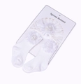 Newborn baby floral turban hat and socks set in white with card packaging - White Daisy (MZTZ013)