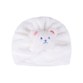 White newborn baby winter hat with teddy bear patch made of soft textured fleece - One Size / White