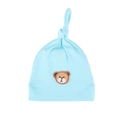Light blue newborn baby knotted hat with brown bear embroidery and soft knit texture - One Size / Light Blue