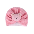 Pink fleece baby turban hat with a cute plush bear decoration for winter warmth - One Size / Dusty Pink