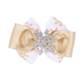 Mini Christmas bow hair clip with golden snowflakes and silver glitter snowflake charm - Gold Snowflake Satin Style (A3)