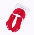 Red infant headband and socks set with delicate mesh flowers, pearls and rhinestones - Red Gem Flower (MZTZ013)